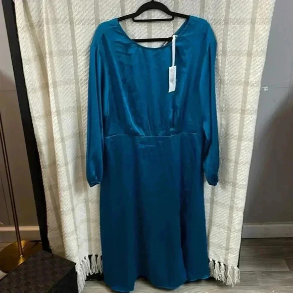 GRACE KARIN Long Sleeve Satin With Slit Elegant Boat Neck High Waist Midi Dress - Picture 2 of 8